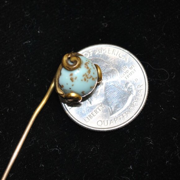Antique Robin's Egg / Blue Art Glass Stick Pin - Picture 7 of 8
